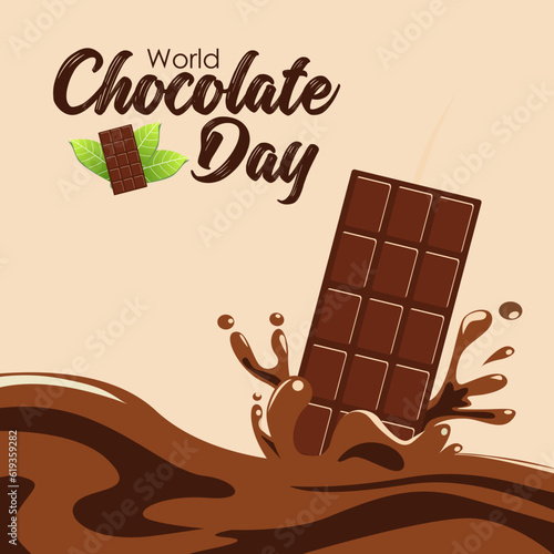 World chocolate day vector with chocolate bar and splash. 