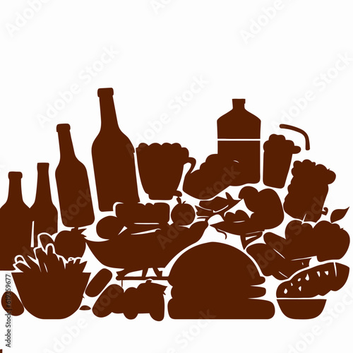 Food Silhouette with Various Culinary Delights , Cooking and Cuisine Vector Design