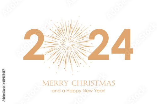 happy new year 2024 typography with fireworks isolated on white vector illustration EPS10