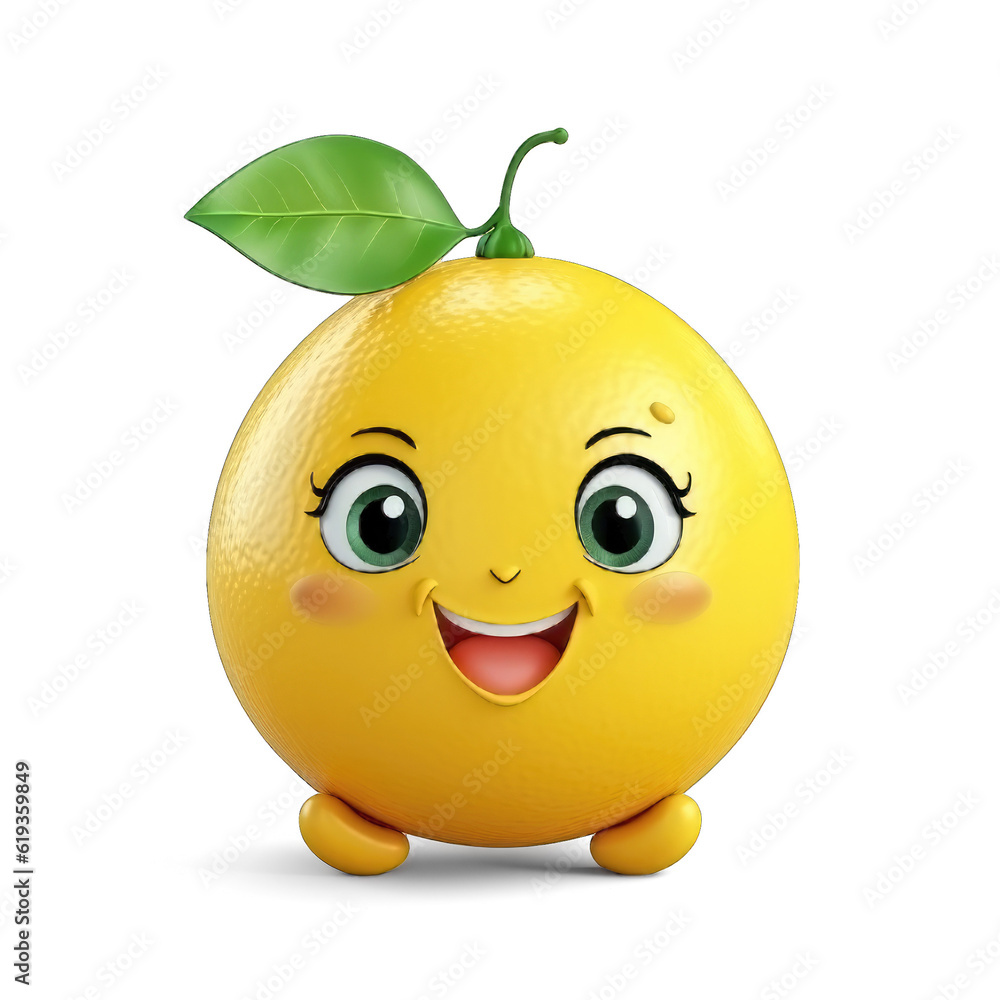 Happy lemon with smile Cute Cartoon on transparent background Happy lemon with smile Cute Cartoon on transparent background