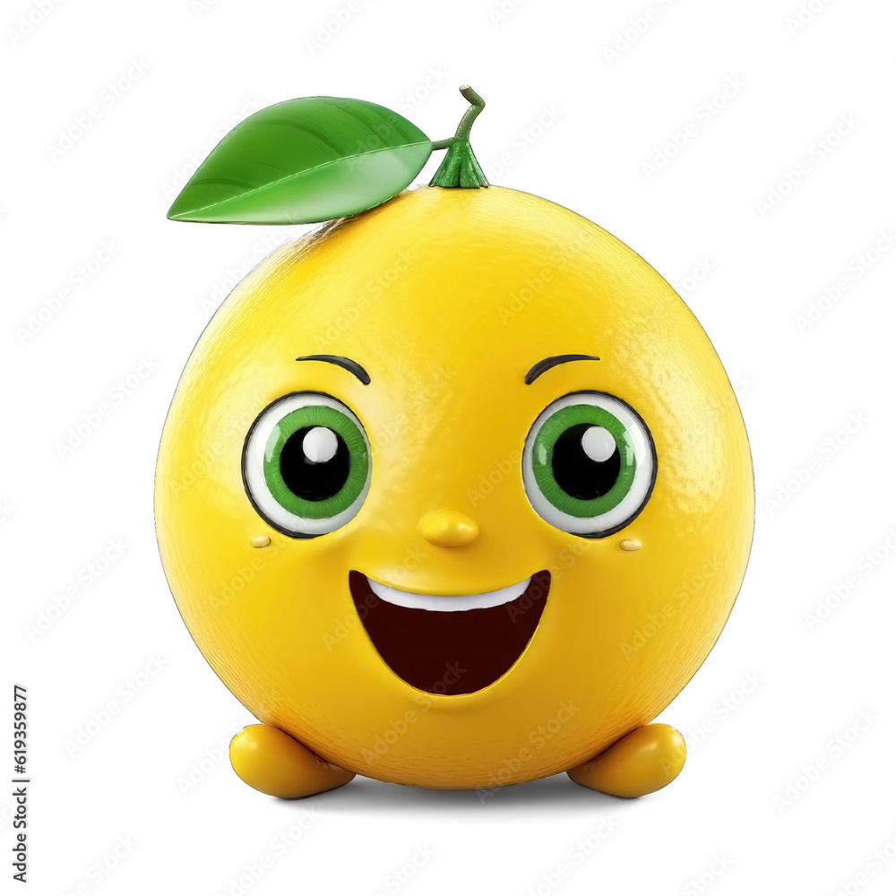 Happy lemon with smile Cute Cartoon on transparent background