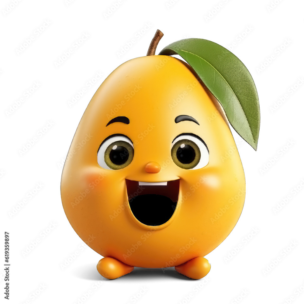 Happy mango with smile Cute Cartoon on transparent background Happy mango with smile Cute Cartoon on transparent background