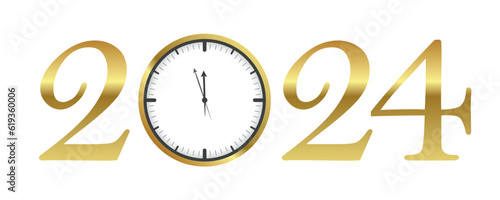 clock shortly before 2024 new year gold typography vector illustration EPS10