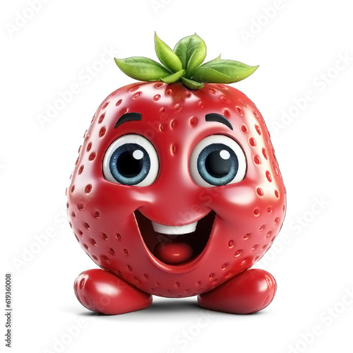 Happy strawberry with smile Cute Cartoon on transparent background