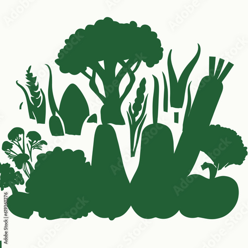Vegetable Silhouette Collection , Fresh Produce and Healthy Eating Vector Art