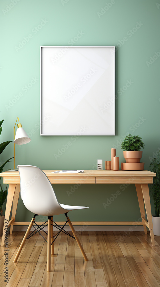 Fototapeta premium Mock up poster in modern office home interior , Scandinavian style, for Instagram Story, generative AI