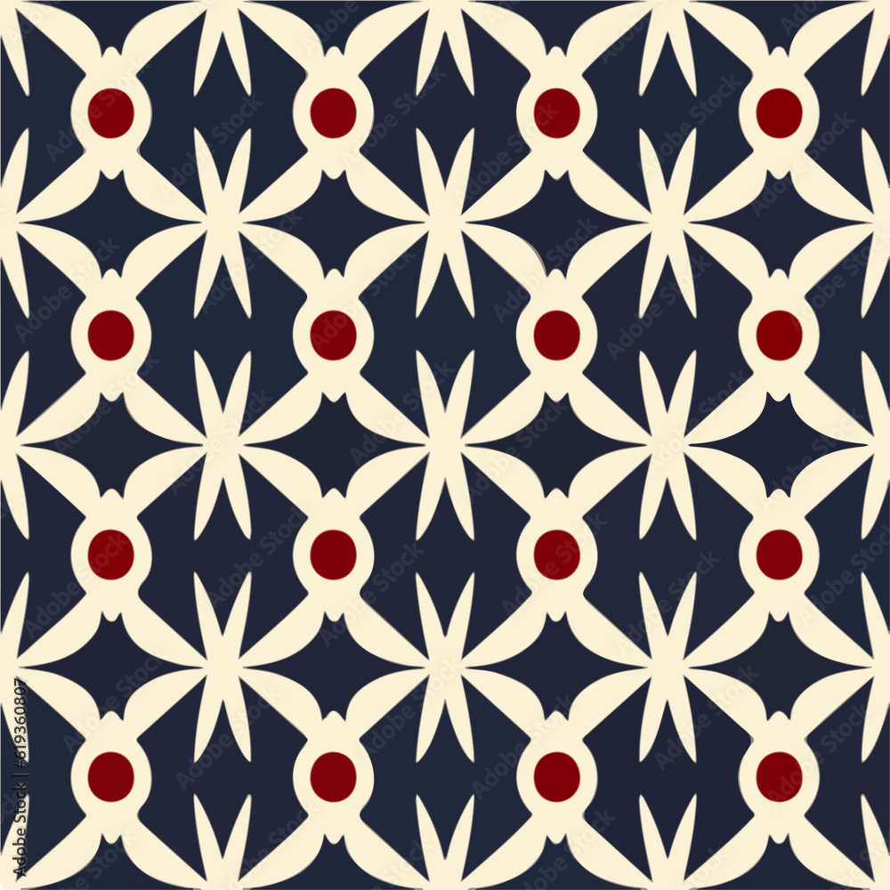 Striking black and white pattern with bold red circles, reminiscent of art deco designs. It is a repeating fabric pattern with a touch of darkness and features elegant floral motifs. Striking black and white pattern with bold red circles, reminiscent of art deco designs. It is a repeating fabric pattern with a touch of darkness and features elegant floral motifs.