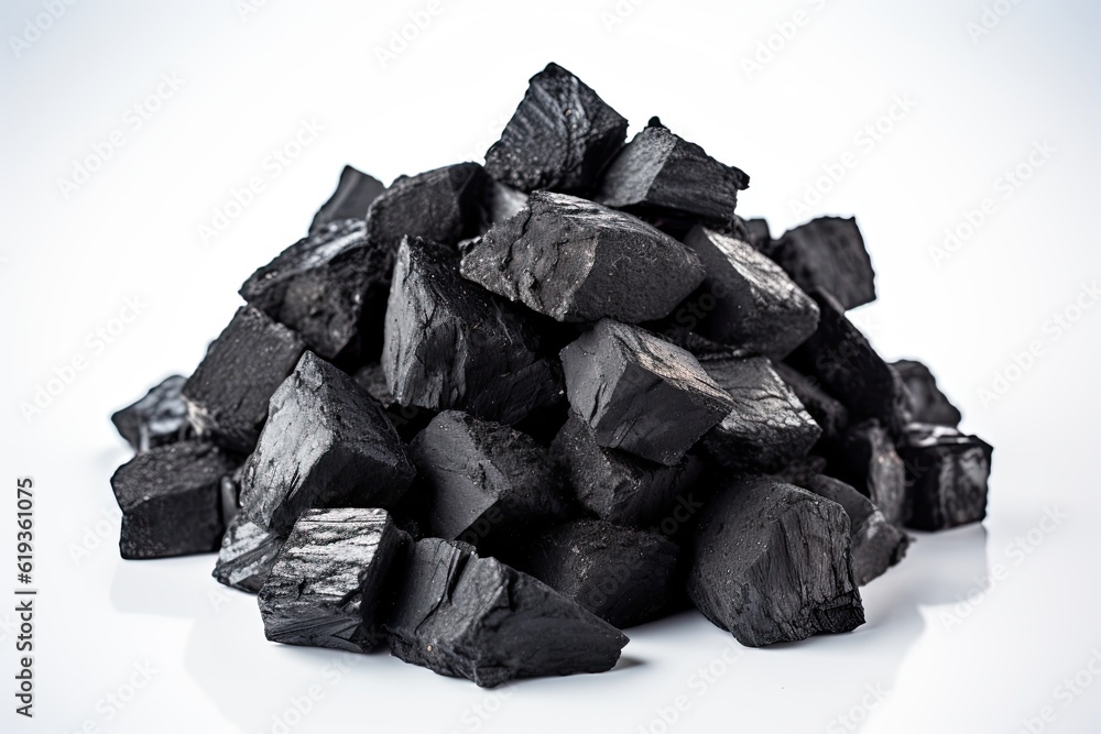 Heap of coal isolated on white background