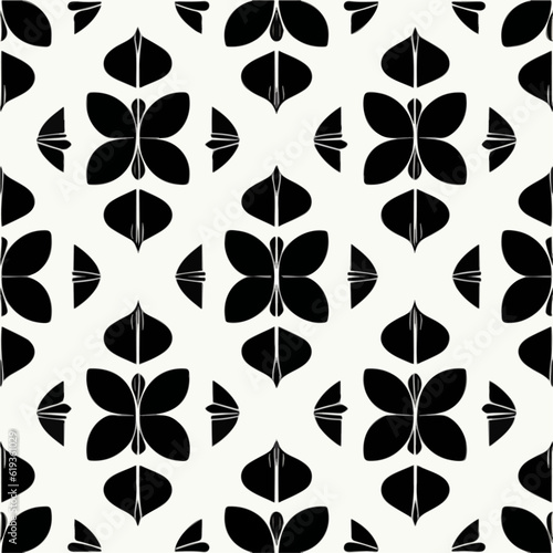 Stylish black and white fabric pattern with leaves, featuring a captivating damask design. The dark floral motifs create an elegant and timeless look.