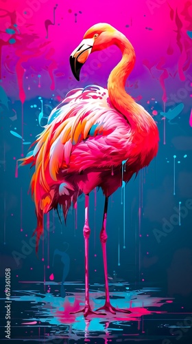 Illustration of a flamingo pop art
