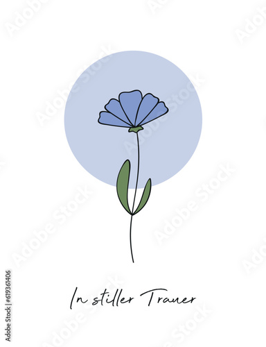 condolence card with flower outline in silent mourning vector illustration EPS10
