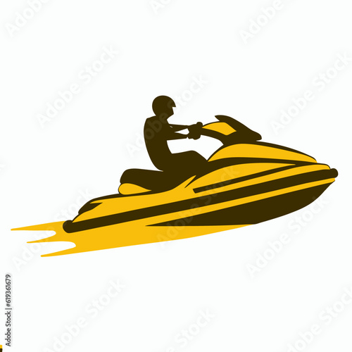 Jet Ski Silhouette on Rippling Water , Water Sports and Recreation Vector Design
