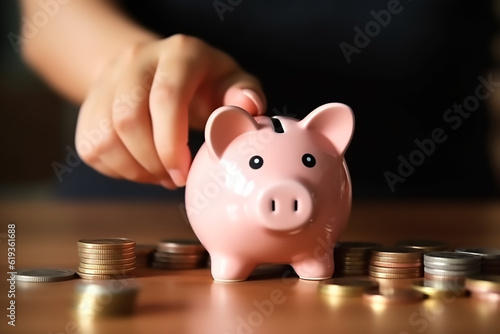Money saving concept using piggy bank