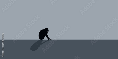 lonely sad girl sits in front of a gray wall vector illustration EPS10