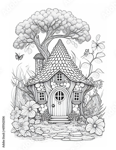 Wallpaper Mural Cute Fairy Cottage Coloring Book, Kids Adult Coloring Pages Torontodigital.ca