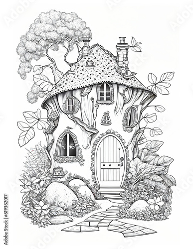 Cute Fairy Cottage Coloring Book, Kids Adult Coloring Pages