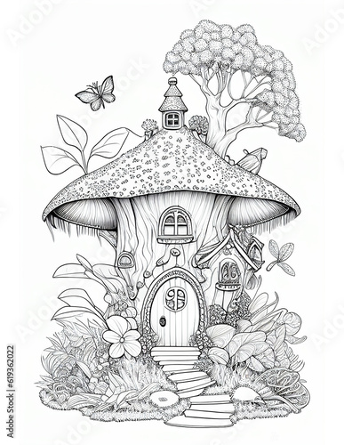 Cute Fairy Cottage Coloring Book, Kids Adult Coloring Pages