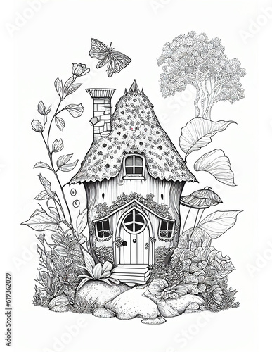 Cute Fairy Cottage Coloring Book, Kids Adult Coloring Pages