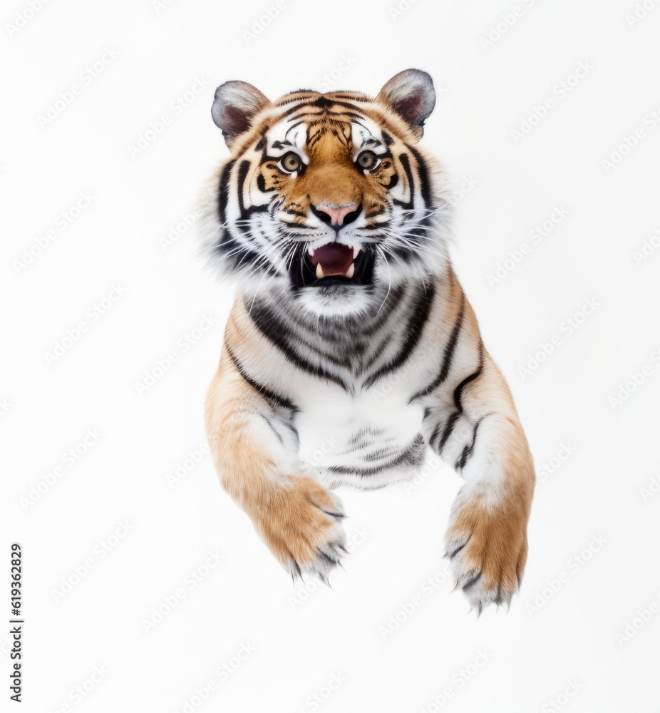 Siberian jumping tiger isolated