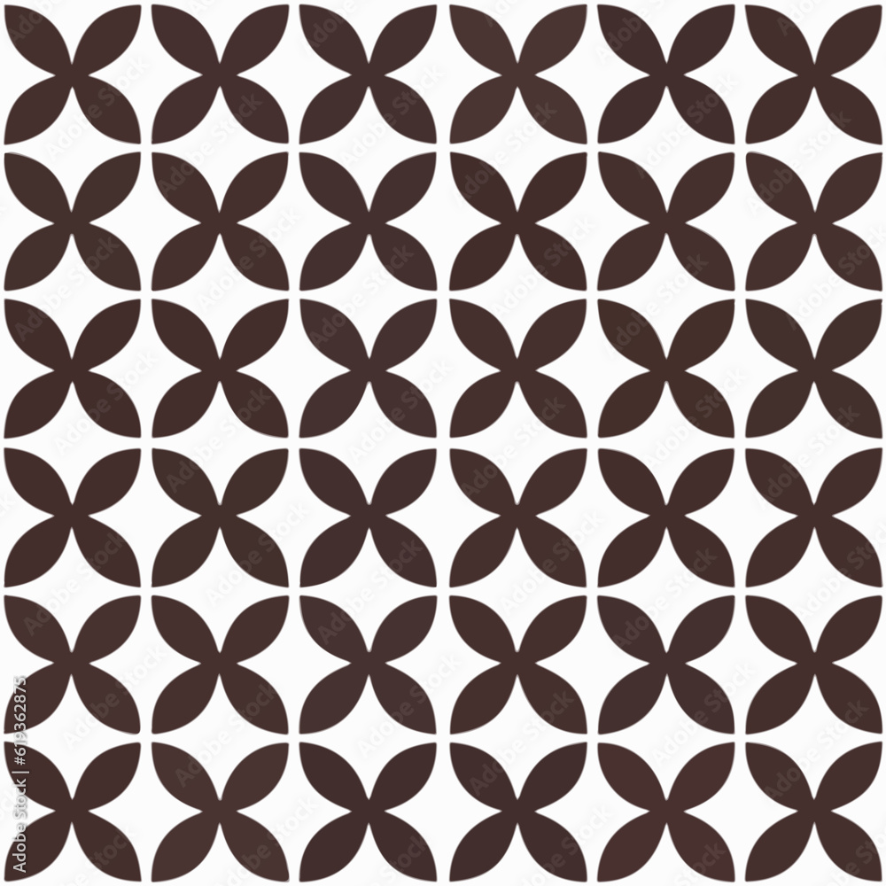 Fototapeta premium Sophisticated brown and white art deco pattern on a clean white backdrop, featuring a dark floral motif that seamlessly repeats, exuding an air of timeless elegance.