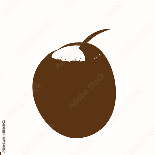 Coconut Silhouette with Palm Tree , Tropical Fruit and Beach Vector Art