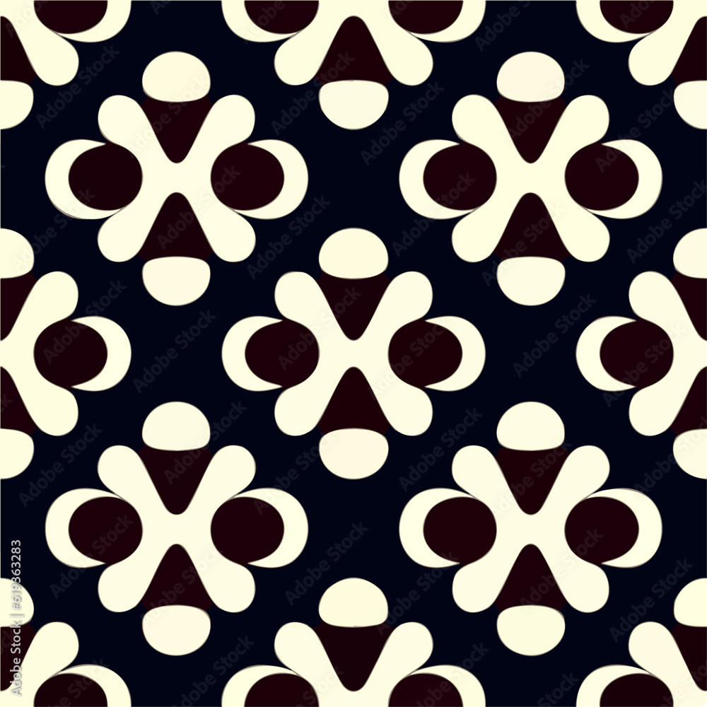 Fototapeta premium Bold and simple black and white flower pattern on a black background creates an iconic motif with peppermint like shapes.
