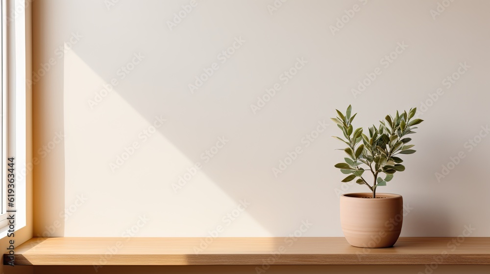 Photo of a empty wall frame with a few decorating objects like plants