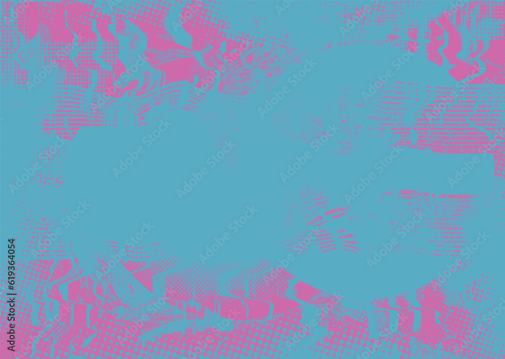 Obraz premium Distressed dotted design element. Duo tone, grunge poster . Modern art .Abstract, grungy composition . Half tone background. Halftone dots texture effect .Contemporary vector. Grange design