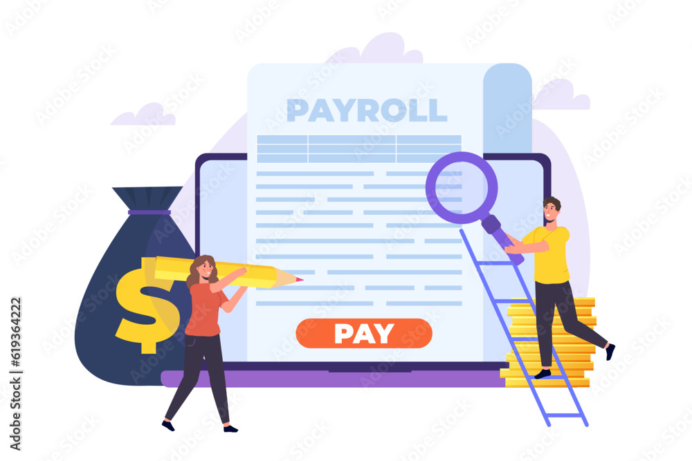 Invoice paper, payroll, salary payment concept. Vector illustration