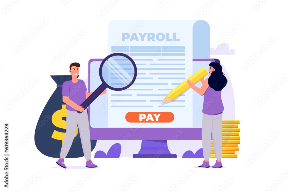 Invoice paper, payroll, salary payment concept. Vector illustration Invoice paper, payroll, salary payment concept. Vector illustration