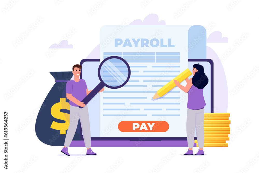 Invoice paper, payroll, salary payment concept. Vector illustration Invoice paper, payroll, salary payment concept. Vector illustration