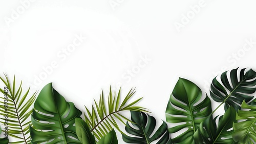 Green Tropical Leaves Backdrop on a White Background Generative AI
