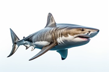 Photo of great shark isolated on a white empty background