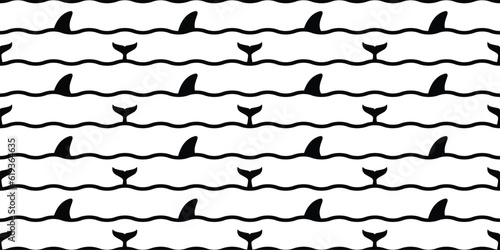 Obraz na plátně shark fin seamless pattern dolphin tail whale wave ocean vector fish gift wrappi
