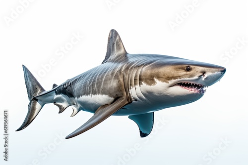 Photo of great shark isolated on a white empty background