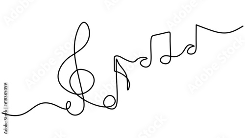Music sign vector simple. Continuous one line drawing of notes, song, melody, and classical abstract design element. Illustration minimalist contour sketch.