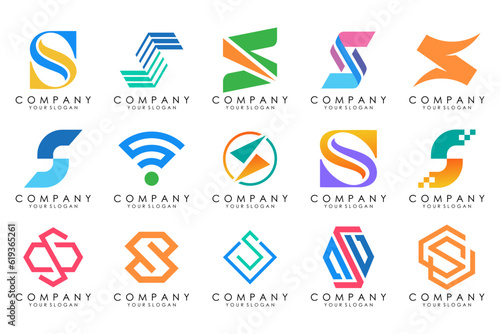 Abstract collection with letters S logo design. creative design logotype S with colorful colors.