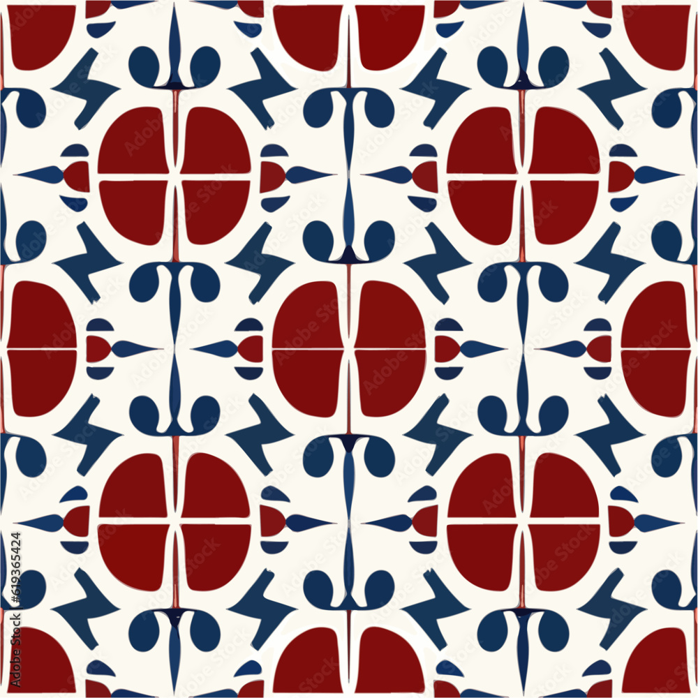 Obraz premium Vibrant red, white, and blue pattern adorned with charming bird motifs, featuring a delightful peppermint motif interspersed throughout.
