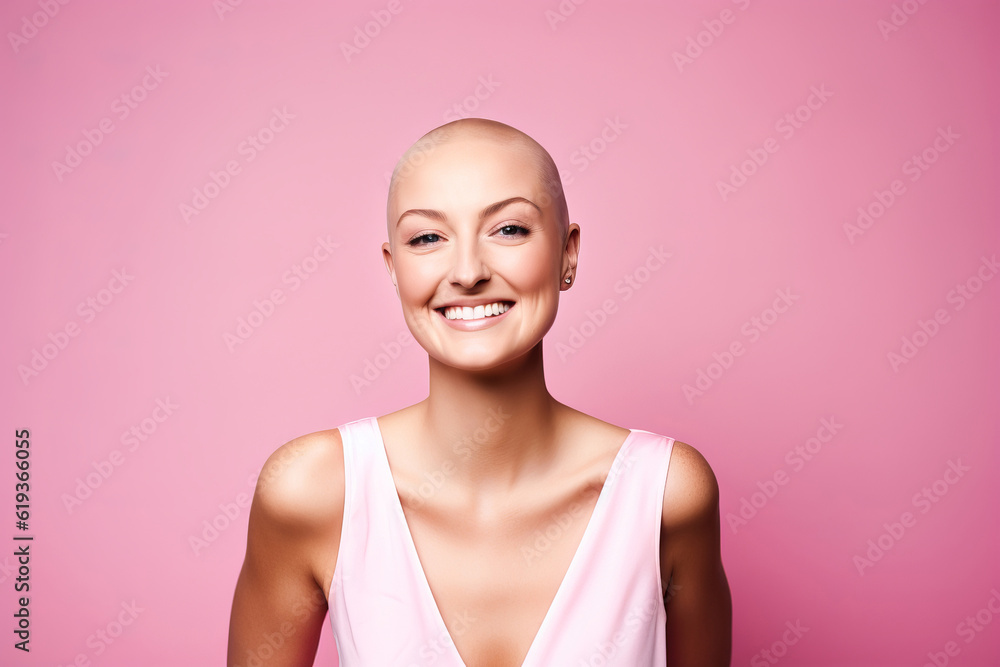 Studio portrait of a happy cancer patient against a pink background Studio portrait of a happy cancer patient against a pink background