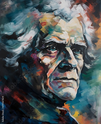 Thomas Jefferson's face portrayed in an abstract expressionist style. photo