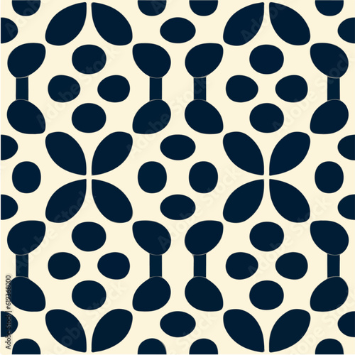 Seamless black and white pattern on a white background, creating a repetitive fabric design that is visually appealing and versatile.