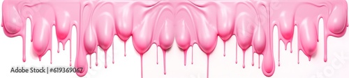 Abstract pink pastel color acrylic paint flowing down over white background banner panoramaic, wide panoprama long, dripping colorful liquid texture. Digital art (Generative Ai)