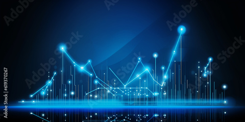 business arrow up growth line circuit technology on dark blue background.