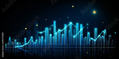 business arrow up growth line circuit technology on dark blue background.