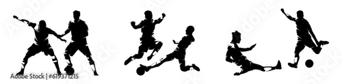 Vector set silhouettes of Soccer player.  Group of footballers. Abstract isolated vector silhouette, footballer logo