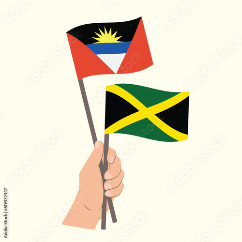 Flags of Antigua and Barbuda and Jamaica, Hand Holding flags