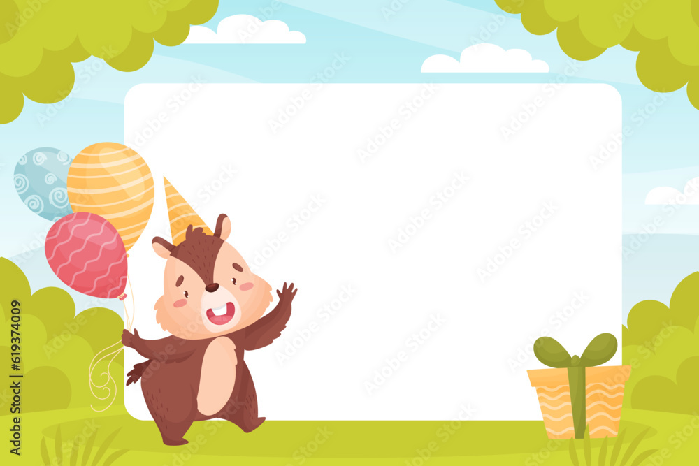 Fototapeta premium Greeting Card with Cute Chipmunk Character Vector Template