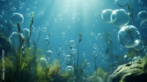 air bubbles under water, Generative Ai © oldwar