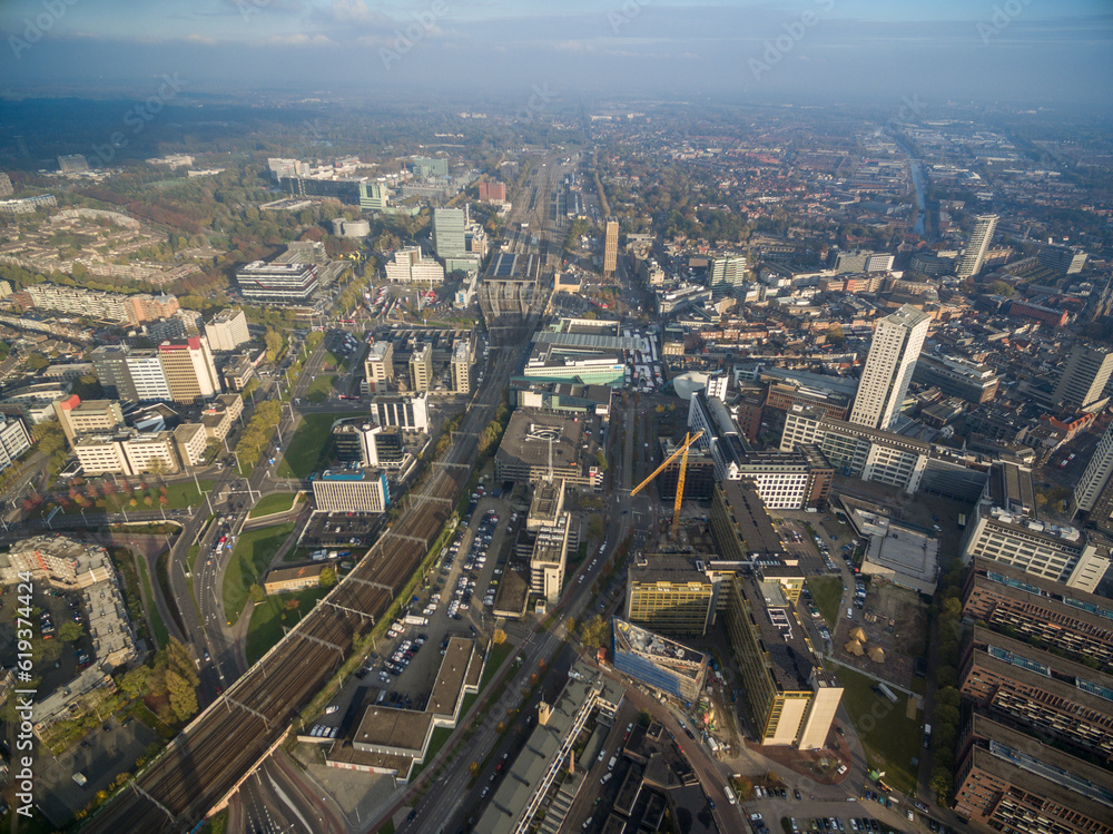 Fototapeta premium Eindhoven City Cityscape in Netherlands. Drone Point of View. Skyline