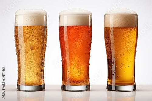 Three chilled glasses of different beer